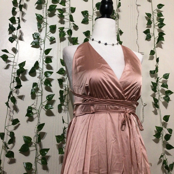 Pink Floor Length / Maxi Gown with Side Slit & Deep V Neckline - Picture 6 of 6